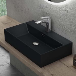 Sogood Lavabo à Poser Vasque Suspendu en Céramique Lave Mains Rectangulaire de Qualité pour Salle de Bain Brüssel206 Noir Mat 60x36x13cm