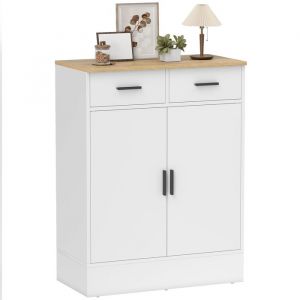 Homcom Buffet - 2 portes, 2 tiroirs et étagère réglable - panneau de particules - 68,6 x 35 x 90,3 cm - bois naturel et blanc