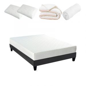 LITERIE | Pack Pr&ecirc;t &agrave; dormir Absolu 160x200 cm | Matelas M&eacute;moire de forme + Sommier + Accessoires Bellecour
