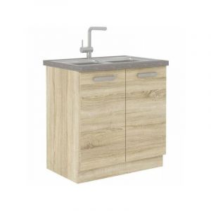 LASSEN Meuble bas de cuisine sous évier L 80 cm Décor chene clair sonoma