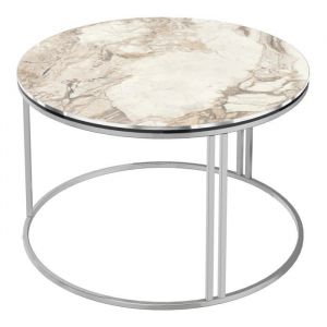 Helloshop26 - Table basse ronde 50 x 80 cm marbre blanc argent