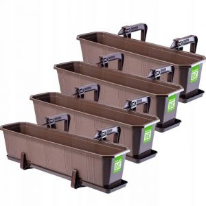 KADAX Lot de jardini&egrave;res pour balcon en plastique - Jardini&egrave;re pour fleurs et herbes - Pour balcon - 4 x 60 cm - Marron