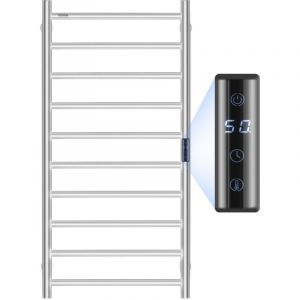 Radiateur Seche-Serviettes Electrique 10 Barres, Porte-Serviettes Chauffant Mural, Chauffe-Serviettes a Temperature Reglable, Etanche IPX5, avec