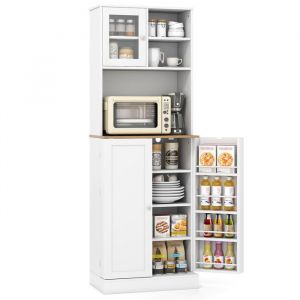 Image de Buffet De Cuisine Costway, Armoire À 8 Étagères 5 Étagères Réglables, Placard Pour Micro-Ondes Avec Étagère Ouverte Et Porte Verre