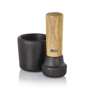 Adhoc Mortier et pilon denté en fonte et bois d'acacia