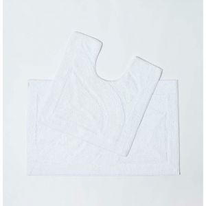HOMESCAPES Tapis de Bain De Luxe Lot de 2 Pi&egrave;ces 50 x 80 cm et 50 x 55 cm - Blanc - 100% Coton Tapis Salle de Bain et Tapis Pi&eacute;destal &ndash; Tapis de Bain de Premi&egrave;re Qualit&eacute; Lavable en Machine