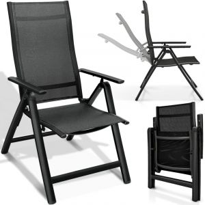 Tillvex Chaise de jardin haut de gamme, 1 pi&egrave;ce, noire, pliable, en aluminium Chaise &agrave; dossier haut avec accoudoirs Chaise pliante r&eacute;glable Chaise