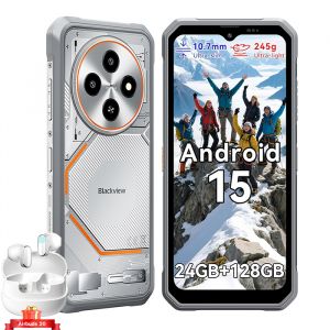 Blackview Fort 2 Smartphone Incassable 6.56" 24Go+128Go 5000mAh 16MP AI Cam&eacute;ra T&eacute;l&eacute;phone Android 15 NFC-Blanc avec Airbuds 20-Blanc