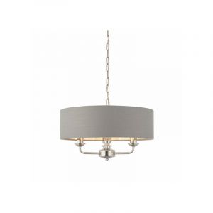 Endon Suspension Highclere 3 ampoules Acier,tissu Plaque de nickel brillante,tissu de Bois