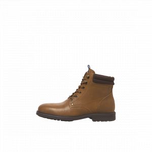 Jack & Jones Bottes homme jaune foncé lacets caoutchouc Leif marron en cuir