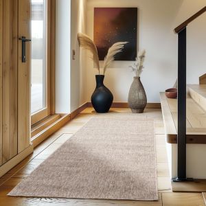 Tapis poil court en tissu plat tapis boucle m&eacute;lang&eacute;e facile entretenir Beige 80 x 150 cm