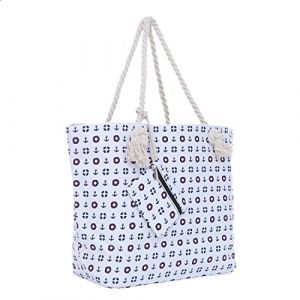 Sac de Plage Gros avec Fermeture à glissière 58 x 38 x 18 cm Style marinière Blanc