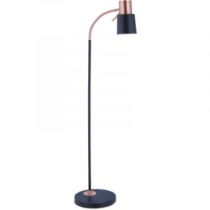 Relaxdays Lampadaire, luminaire sur pied réglable, salon et chambre, E27, liseuse sur support, noir/rose doré