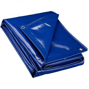 wiltec Bâche de camion 4 x 5 m 650 g/m² Bleue Polyester Revêtement pvc Œillets inox 100 cm Haute protection Vol uv Intempéries Moisissure Étanche