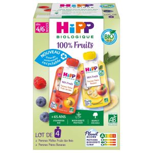 HiPP 100% Fruits - Gourdes 2 variétés dès 4/6 mois 4X90g