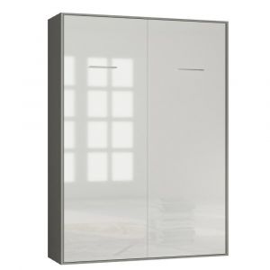 Inside75 Armoire lit escamotable SMART-V2 structure gris graphite mat, fa&ccedil;ade Gloss blanc brillant 160*200 cm - gris