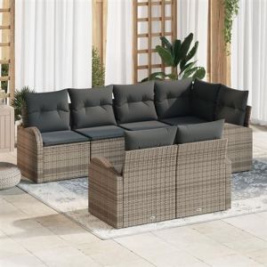 Ensemble de Canap&eacute;s de Jardin 7 pi&egrave;ces avec Coussins Gris Poly Rattan, Canap&eacute; de Jardin 2 Places avec Rangement & Coussins 3354748