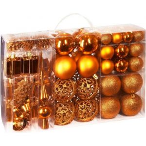 Brubaker Boules de Noël & Pointe de Sapin - 101 Pièces/Coffret XXL - Décoration Arbre de Noël - Orange