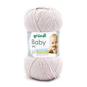 Gr&uuml;ndl Baby uni Fil &agrave; tricoter/crochet (laine certifi&eacute;e Oeko-Tex, r&eacute;sistante et facile d'entretien, 70% polyacrylique, 30% polyamide, 50 g/150 m, taille des aiguilles : 3,5 &agrave; 4,5, 1 x 50 g) - &Eacute;cru