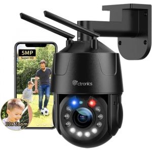 Ctronics PTZ Caméra Surveillance WiFi 5MP 10x Optique Zoom Extérieure Détection Humaine Vision Nocturne 100M Sirène & Alarm Lumière