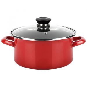 Fagor Casserole Induction 24 cm Acier &Eacute;maill&eacute;, Antiadh&eacute;sif sans PFOA, Couvercle Verre, Optimax,, Rouge
