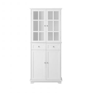 Sobuy FSB76-W Buffet Haut, Buffet de Cuisine, Armoire de Rangement, Meuble Vitrine, Meuble de Rangement pour Cuisine Salle à Manger Salle de Séjour avec 4