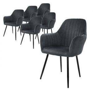 Ml-design - Lot de 6 Chaises de Salle à Manger, Gris, Aspect en Velours, Assise Rembourrée avec Pieds en Métal, Dossier et Accoudoirs Ergonomiques,