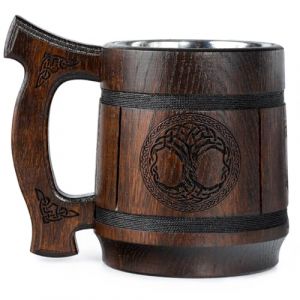TESLYAR Chope &agrave; bi&egrave;re Viking 0.6 | Fait main | No&euml;l Cadeau | Cadeau pour Hommes | en m&eacute;tal inoxydable | Verre a biere | Arbre de la vie | Сh&ecirc;ne | Mug Viking | Nordique