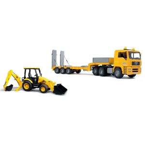 Bruder Toys Camion De Transport Man Tga Avec Plateforme Et Tractopelle Jcb Midi Cx