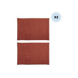 Image de MSV Lot de 2 tapis de bain Microfibre chenille 50x80cm Terracotta - Terracotta