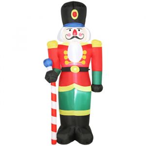 Outsunny Soldat casse-noisette gonflable de No&euml;l - lumi&egrave;res LED, sceptre - int&eacute;rieur/ext&eacute;rieur - polyester - 245 CM - multicolore
