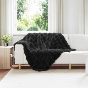 VidaXL Couverture en Fourrure de Lapin Synth&eacute;tique Noir 130 x 150 cm
