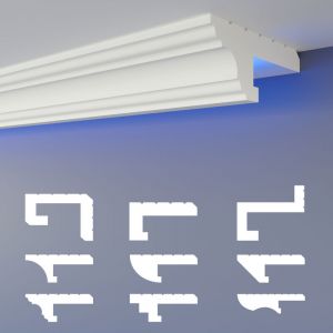 HEXIMO Profilé de joint d'ombre LED moulures, éclairage indirect XPS-styropor pour plafonds secs moulures décoratives pour plafonds lumineux