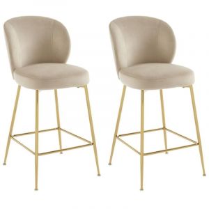 Lot de 2 tabourets de bar en velours et métal doré - Beige - POLPONA de Pascal MORABITO