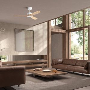 Millumine Ventilateur de plafond lumineux blanc et bois Santorini
