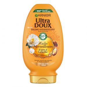 Image de Garnier Ultra Doux - Après-Shampooing Démêlant Nourrissant - Enrichi en Huile d'Argan & Camélia - Pour Cheveux Secs à Très Secs, et Ternes - Huiles Merveilleuses - 360 ml