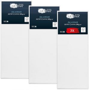 Image de Artina Akademie – Lot de 3 Châssis Bois Toile Peinture 30x80 cm – 2 Fois Peinte au Préalable – 100% de Coton – 280 g/m150