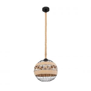 Image de Globo Plafonnier suspension salon salle à manger corde de chanvre suspension boule marron noir 69029H1