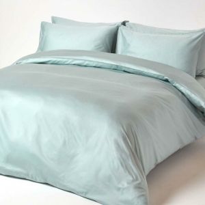 Homescapes - Housse de couette et taies d'oreiller coton égyptien Bio 400 fils Bleu givré 260 x 220 cm - Bleu Canard