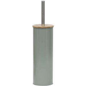 Tendance Brosse WC avec support en métal Vert Kaki et couvercle Bambou