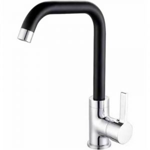 Robinet mitigeur d'&eacute;vier de cuisine haut &agrave; bec rotatif chrom&eacute; et noir mod&egrave;le &eacute;conomie d'eau