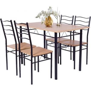 Giantex Table a Manger avec 4 Chaises Châssis Métal Contemporain, Couleur hêtre