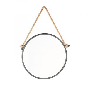 Naturel Miroir mural rond avec cadre en métal 40x40 cm, Noir (ZLAN40C)