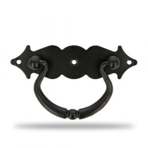 Amig - Poignée Horizontale - Modèle 1003 - En Acier - Quincaillerie Rustique - 100 x 31 mm - Avec Anneau et Plaque Lisse - Finition : Noir