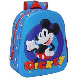 Safta Sac à dos d'école - MICKEY MOUSE - Design 3D - Adaptable au chariot - Bleu