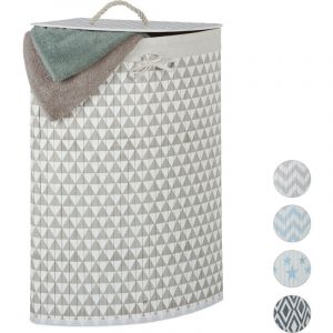 Image de Relaxdays Panier à linge triangle en bambou, Corbeille 60 l, avec couvercle, sac à linge,65,5x49,5x37cm en couleurs - 4052025918101