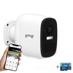 Gologi Caméra de sécurité sans fil pour l'extérieur et l'intérieur - Caméra de surveillance avec batterie 5200 mAh - USB-C rechargeable - Vision nocturne - Détection de mouvement - Montage magnétique - Caméra HD 4MP WiFi avec App - Caméra de sécurité - Bl