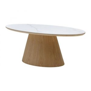 Table basse en c&eacute;ramique et placage ch&ecirc;ne - Effet marbre blanc et naturel clair - ANTELADA