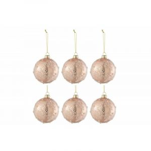 Lot de 6 Boules de No&euml;l "Givre Paillettes" 8cm Rose Clair Prix