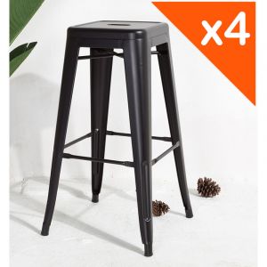 Kosmi Lot de 4 Tabourets de bar en métal noir mat, Tabouret haut hauteur 76cm parfait pour table